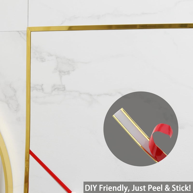 Hungbak Peel and Stick Wall Molding Trim, Flexible PVC Strip for Mirror, Cabinet, Tile Edge and DIY Home Decoration (Glossy Gold, 16.4 ft x 0.4 in) - Image 2